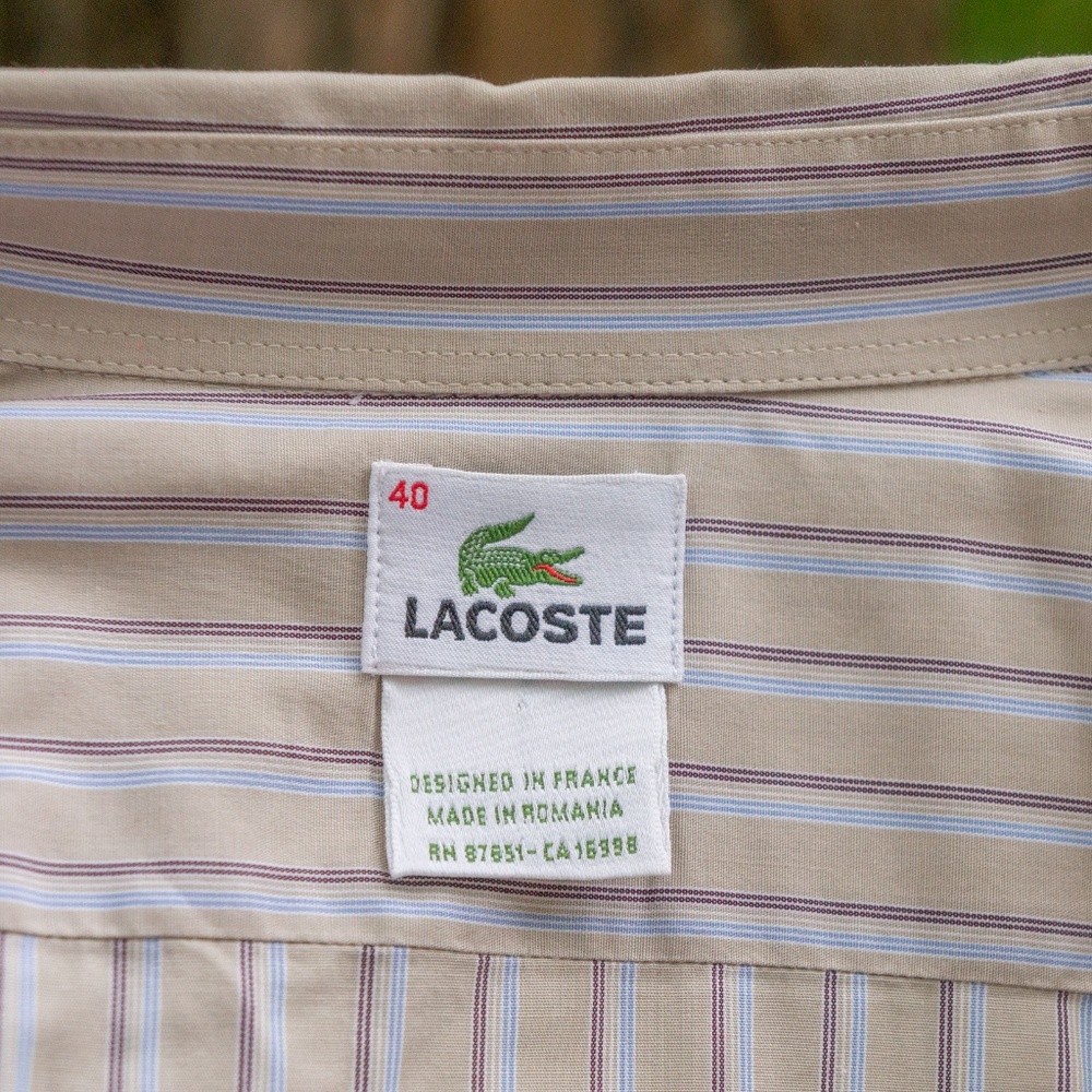 Lacoste Alligator Logo Dress Shirt (tan/blue) - Picture 3 of 3